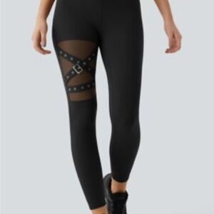 HALARA Black Leggings with Mesh and Strap Detail
